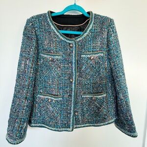 Chic Tweed Blazer in Teal and Black